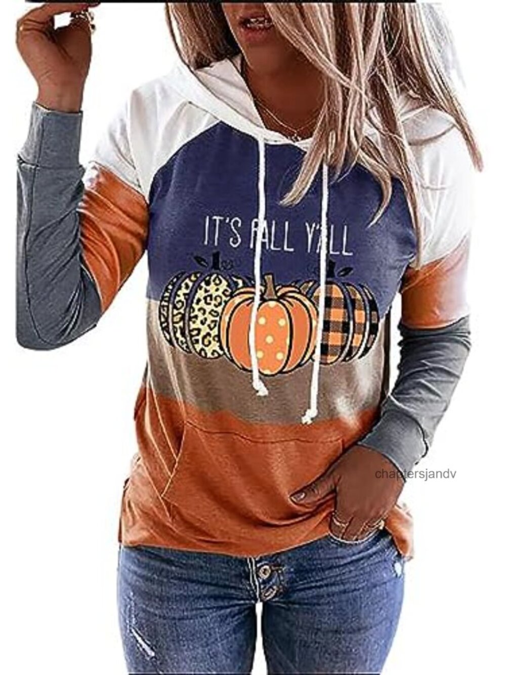 It's Fall Y'all Pumpkin Hoodie Long Sleeve Pullover Thanksgiving Top